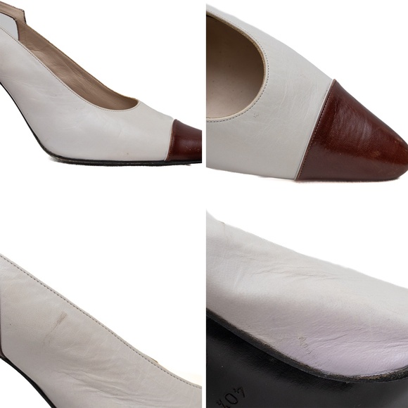 CHANEL Two-Tone Leather Slingback Block Heel Pumps – Size EU 40.5 / US 10‎ - Picture 10 of 11